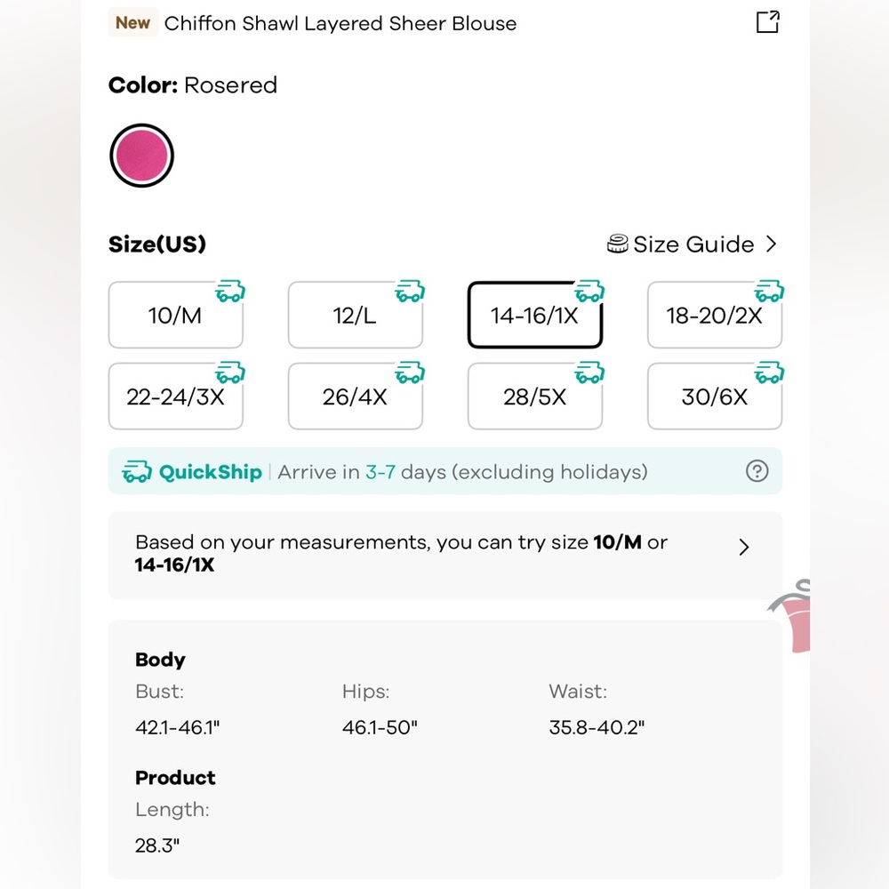 BloomChic Chiffon Shawl Layered sheer Blouse size 1X - Picture 8 of 13